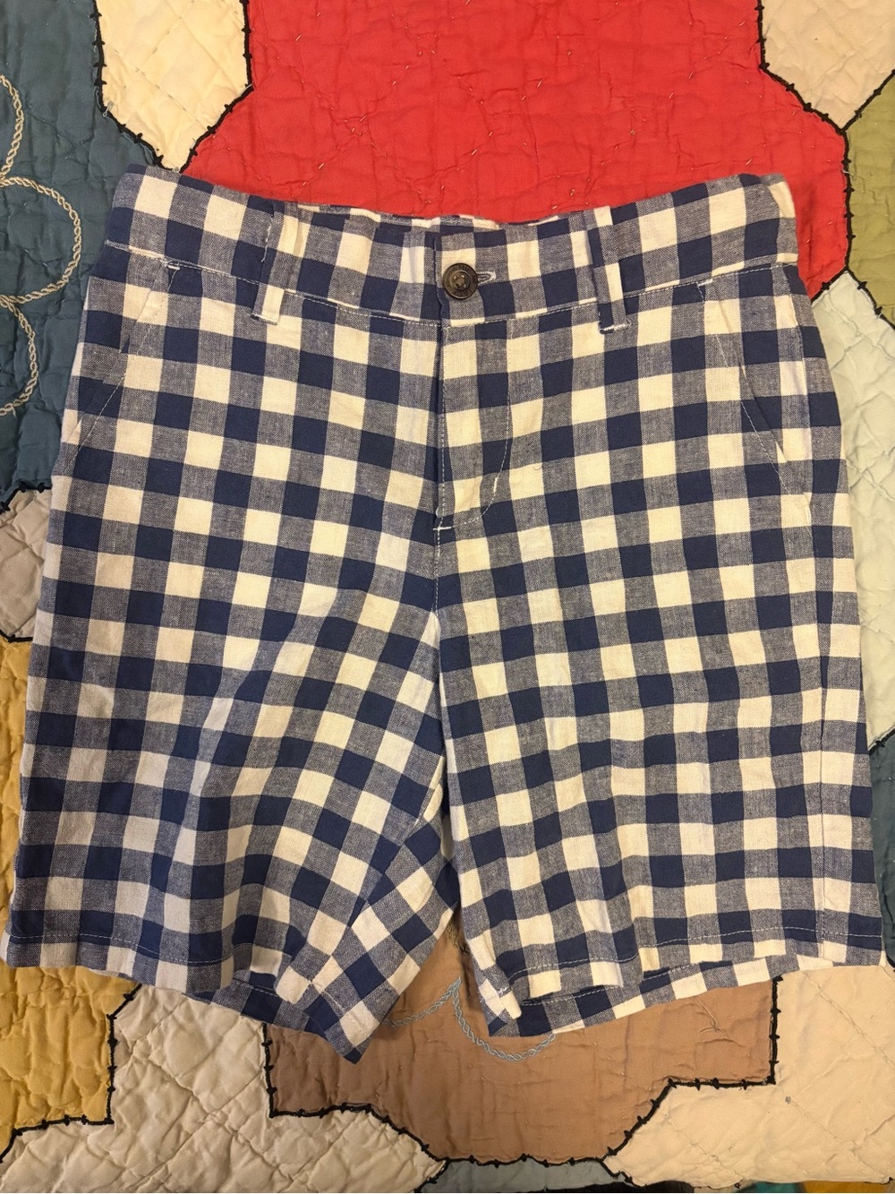Janie and Jack Blue & White Gingham Linen Cotton Blend Shorts Size 7